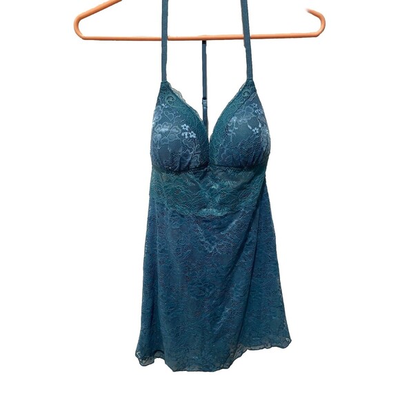 Y2K Linea Donatella Womens Lace Babydoll & Thong Lingerie Set, Deep Teal Sz S - Picture 2 of 11